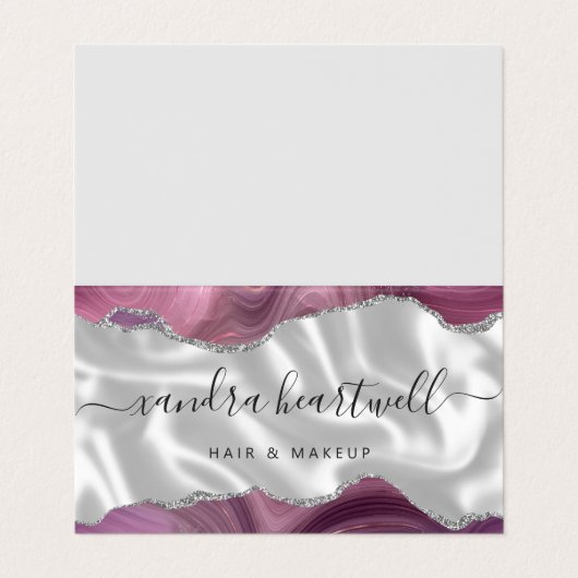 Mauve Agate Silver Glitter Luxe Visitekaartje (Buitenkant ongevouwen)