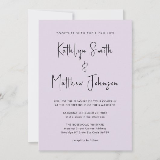 Mauve allen in één Moderne Manuscript minimalistis Kaart (Voorkant)