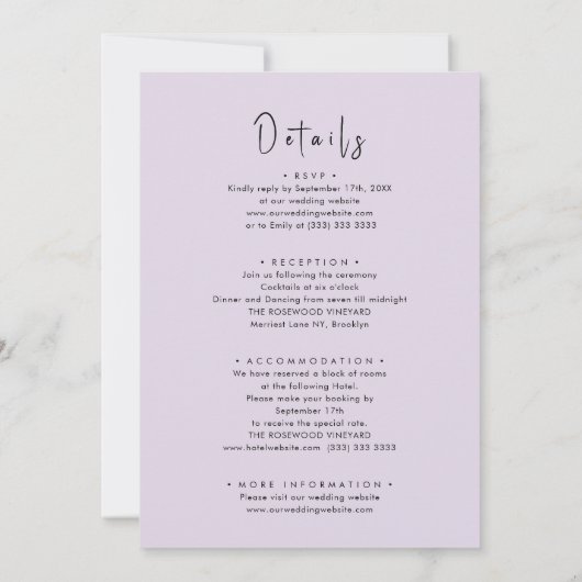 Mauve allen in één Moderne Manuscript minimalistis Kaart (Achterkant)