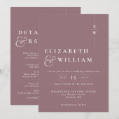 Mauve alles in een moderne monogram bruiloft kaart (Voorkant / Achterkant)