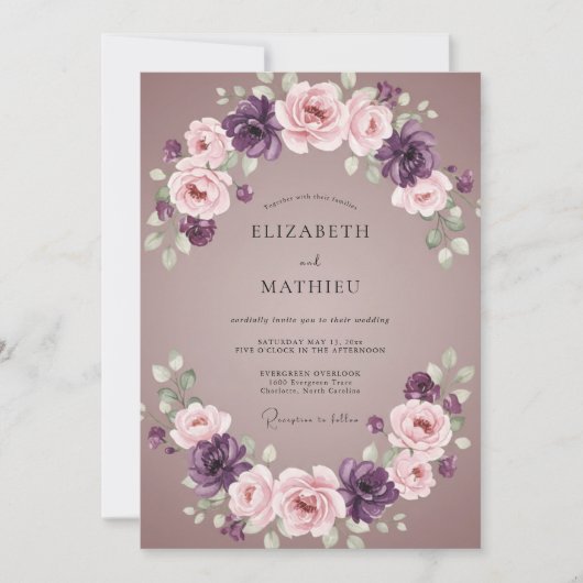 Mauve Amethist Watercolor Bruiloft Kaart (Voorkant)