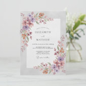 Mauve Amethist Wilde Bloemen Bruiloft Kaart (Staand voorkant)