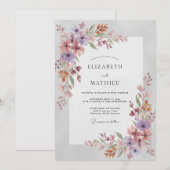 Mauve Amethist Wilde Bloemen Bruiloft Kaart (Voorkant / Achterkant)