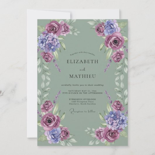 Mauve Amethyst Celadon Blad Bruiloft Kaart (Voorkant)