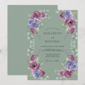 Mauve Amethyst Celadon Blad Bruiloft Kaart (Voorkant / Achterkant)