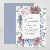 Mauve and Dusty Blue Flowers Elegant Bevestiging Kaart (Voorkant / Achterkant)