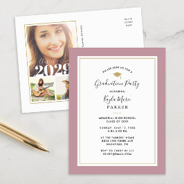 Mauve and Gold 3 Photo Graduparty Invitation Aankondigingskaart