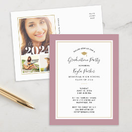 Mauve and Gold 3 Photo Graduparty Invitation Aankondigingskaart