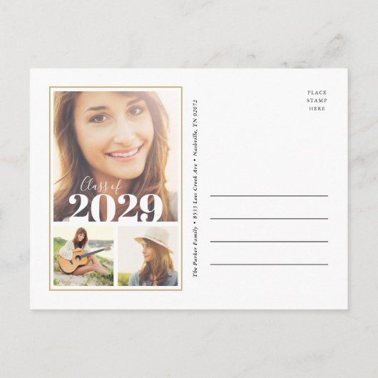 Mauve and Gold 3 Photo Graduparty Invitation Aankondigingskaart (Achterkant)