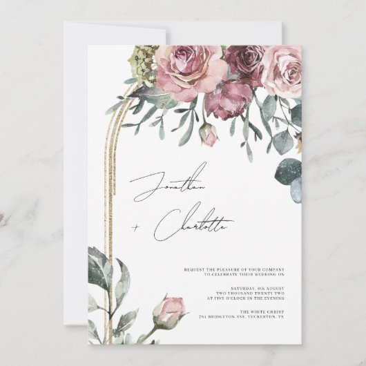 Mauve and Gold Arch Foliage Wedding Kaart (Voorkant)