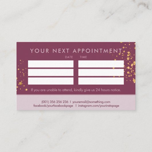Mauve and Gold Glitter Appointment Visitekaartje (Achterkant)