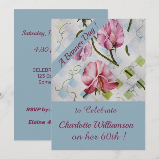 Mauve and Pink Waterverf Floral Birthday Kaart (Voorkant / Achterkant)