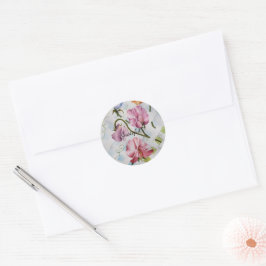 Mauve and Pink Waterverf Floral Ronde Sticker
