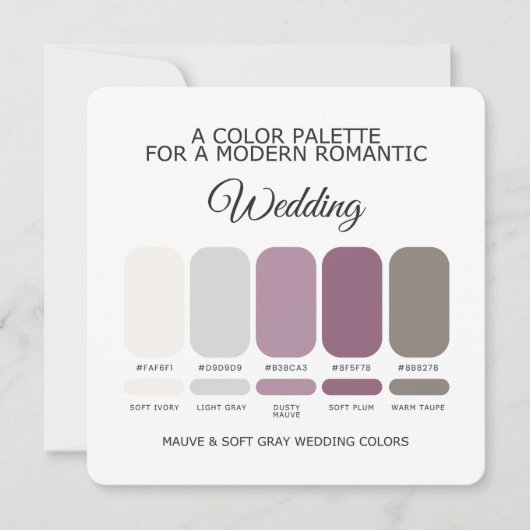 Mauve and Soft Gray Wedding Color Palette Card Kaart (Voorkant)