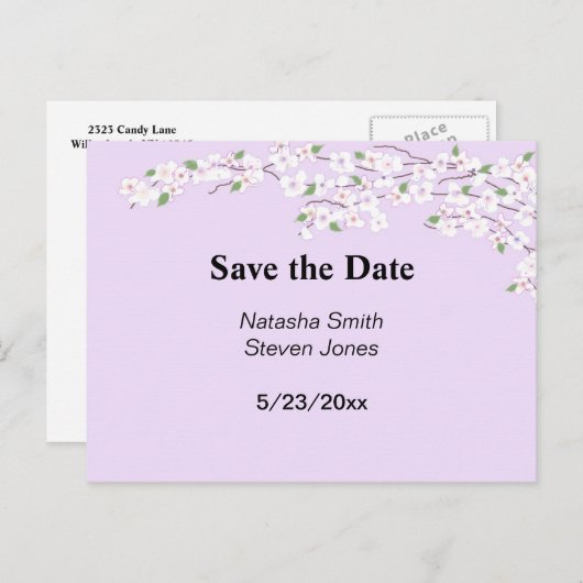 Mauve and White Blossom Save the Date Aankondigingskaart (Voorkant / Achterkant)