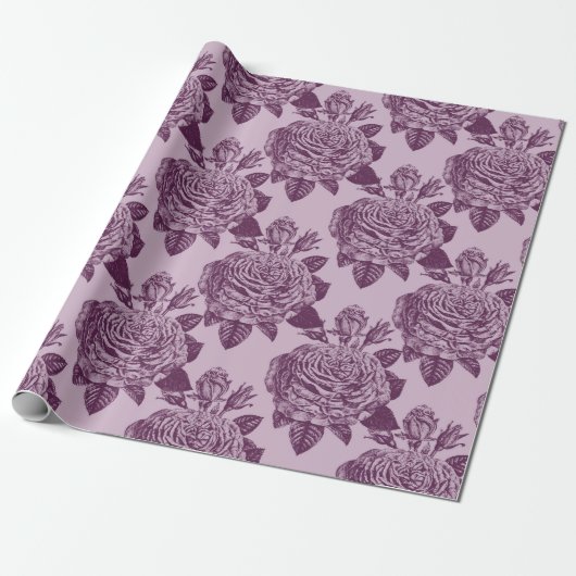 Mauve Antiek Roos Patroon Cadeaupapier (Uitgerold)