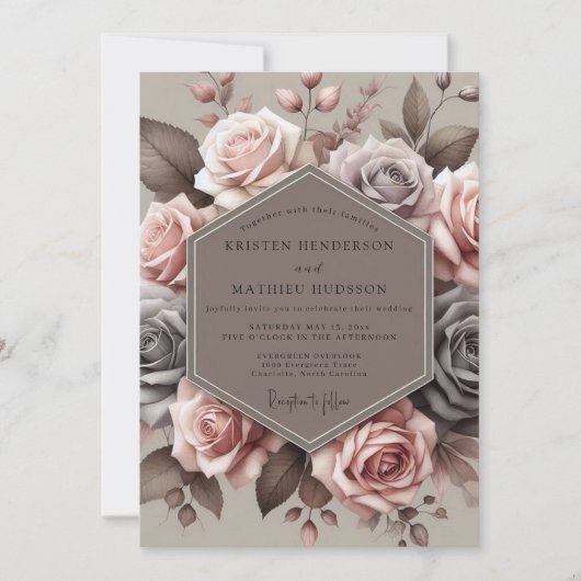 Mauve Antique Bloom Bruiloft Kaart (Voorkant)