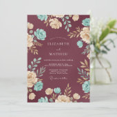 Mauve Aqua Bloem Bruiloft Kaart (Staand voorkant)