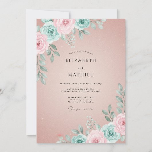 Mauve Aqua Ranunculus Eucalyptus Bruiloft Kaart (Voorkant)