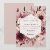 Mauve Aquarel Anemoon Bruiloft Kaart (Voorkant / Achterkant)