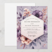 Mauve Aquarel Bloem Bruiloft Kaart (Voorkant / Achterkant)