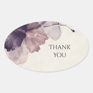 Mauve Aquarel Ginkgo Blad Trouwsticker Ovale Sticker
