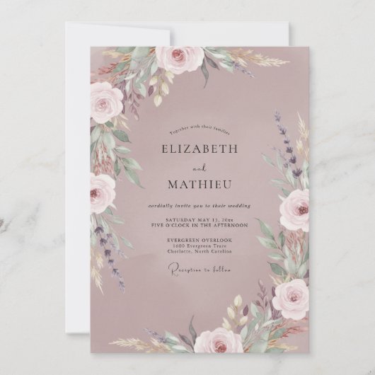 Mauve Aquarel Ranunculus Bruiloft Kaart (Voorkant)