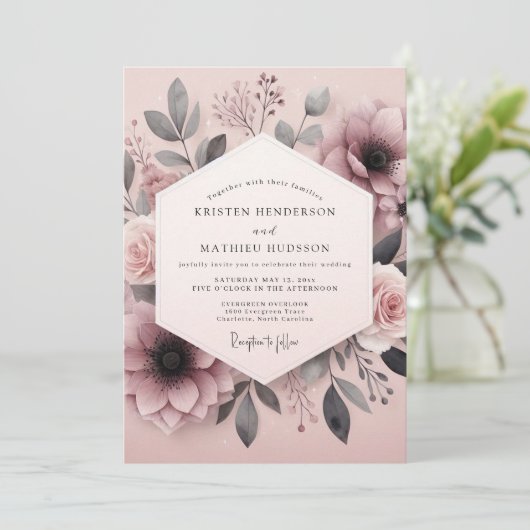 Mauve Ash Botanical Wedding Kaart (Staand voorkant)