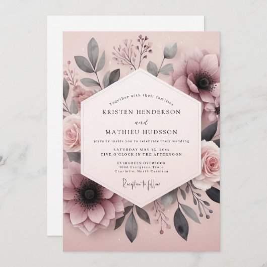 Mauve Ash Botanical Wedding Kaart (Voorkant / Achterkant)