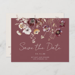 Mauve Autumn Floral Wedding Save the Date Briefkaart