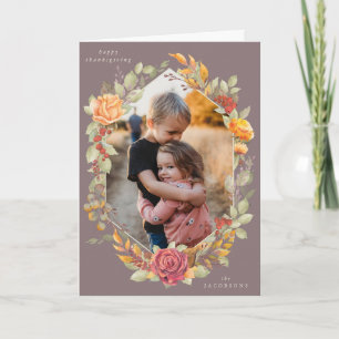 Mauve Autumnal Florals Thanksgiving foto Kaart