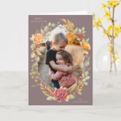 Mauve Autumnal Florals Thanksgiving foto Kaart (Gele Bloem)