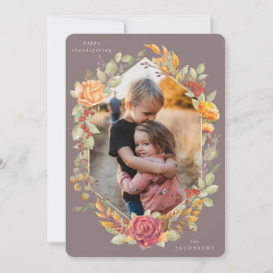 Mauve Autumnal Florals Thanksgiving fotokaart Feestdagenkaart