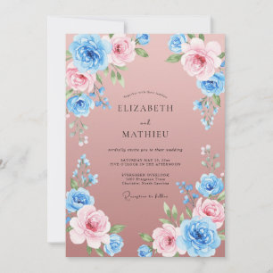 Mauve Azure Geschilderde Bruiloft Kaart