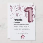 Mauve ballon 1e verjaardag uitnodiging (Voorkant)