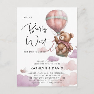 Mauve ballon We kunnen bijna wachten meisje Baby s Uitnodiging Briefkaart