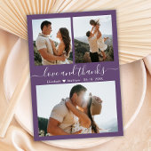 Mauve Bedankt 3 foto collage bruiloft dank u Briefkaart