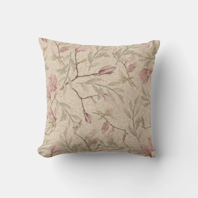 Mauve & Beige  Floral Waterverf Patroon Kussen (Voorkant)