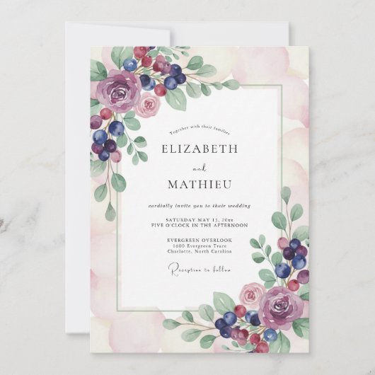 Mauve Bes Watercolor Bruiloft Kaart (Voorkant)