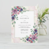 Mauve Bes Watercolor Bruiloft Kaart (Staand voorkant)