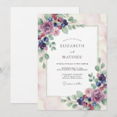 Mauve Bes Watercolor Bruiloft Kaart (Voorkant / Achterkant)