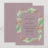 Mauve Bladkrans Bruiloft Kaart (Voorkant / Achterkant)