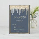 Mauve blauw goud glitter druppels luxe RSVP Kaart (Staand voorkant)