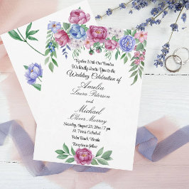 Mauve Blauwe Pioenen Bloemenbruiloft Kaart