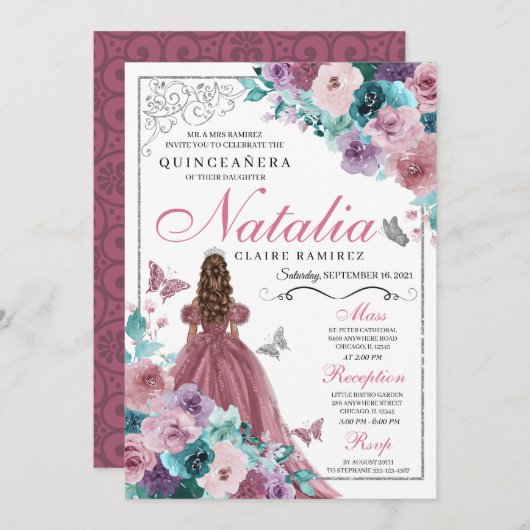 Mauve & Blauwgroen Oceaan Sunset Princess Quincean Kaart (Voorkant / Achterkant)