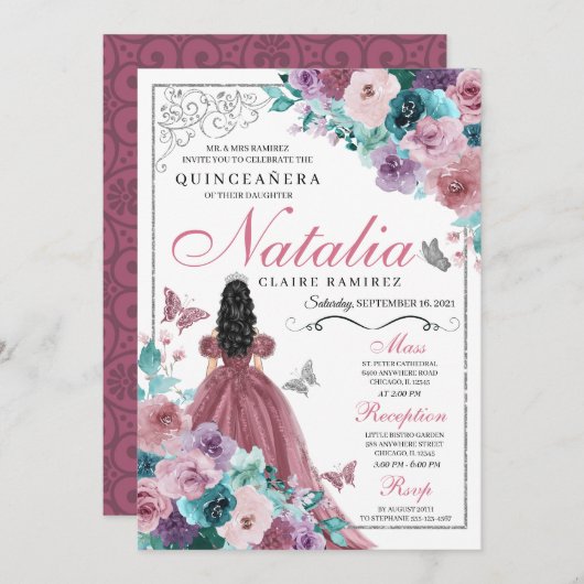 Mauve & Blauwgroen Oceaan Sunset Princess Quincean Kaart (Voorkant / Achterkant)