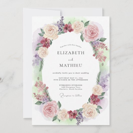 Mauve Bleke Blush Krans Bruiloft Kaart (Voorkant)