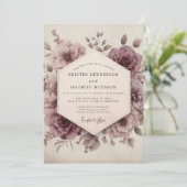 Mauve Bloem Romantische Vintage Bruiloft Kaart (Staand voorkant)
