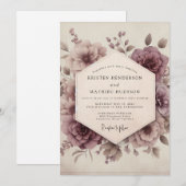 Mauve Bloem Romantische Vintage Bruiloft Kaart (Voorkant / Achterkant)