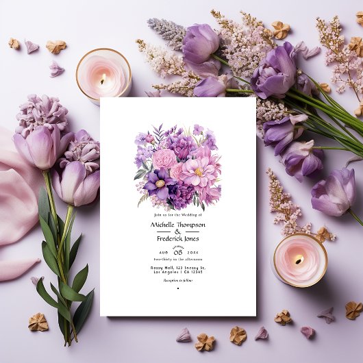 Mauve Bloemen Bruiloft Kaart